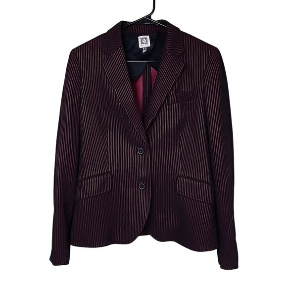 Anne Klein Red & Black Pinstripe Blazer - Picture 1 of 10